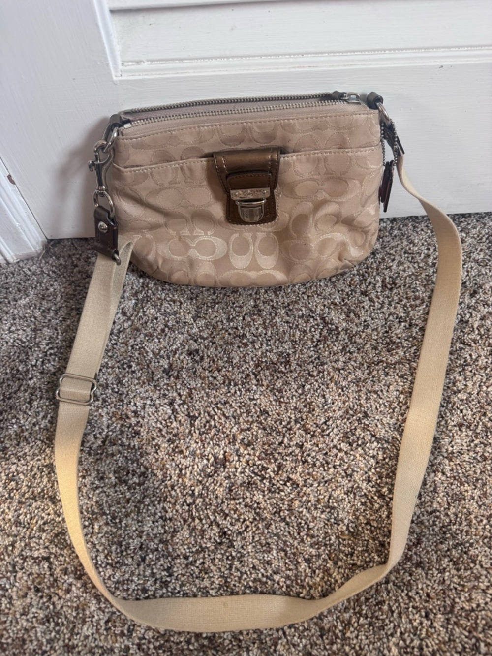 Coach Khaki Signature Canvas Small Crossbody Bag